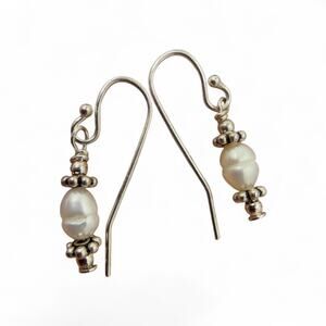Natural Freshwater Pearl Dangle Earrings 925 Sterling Silver Handmade